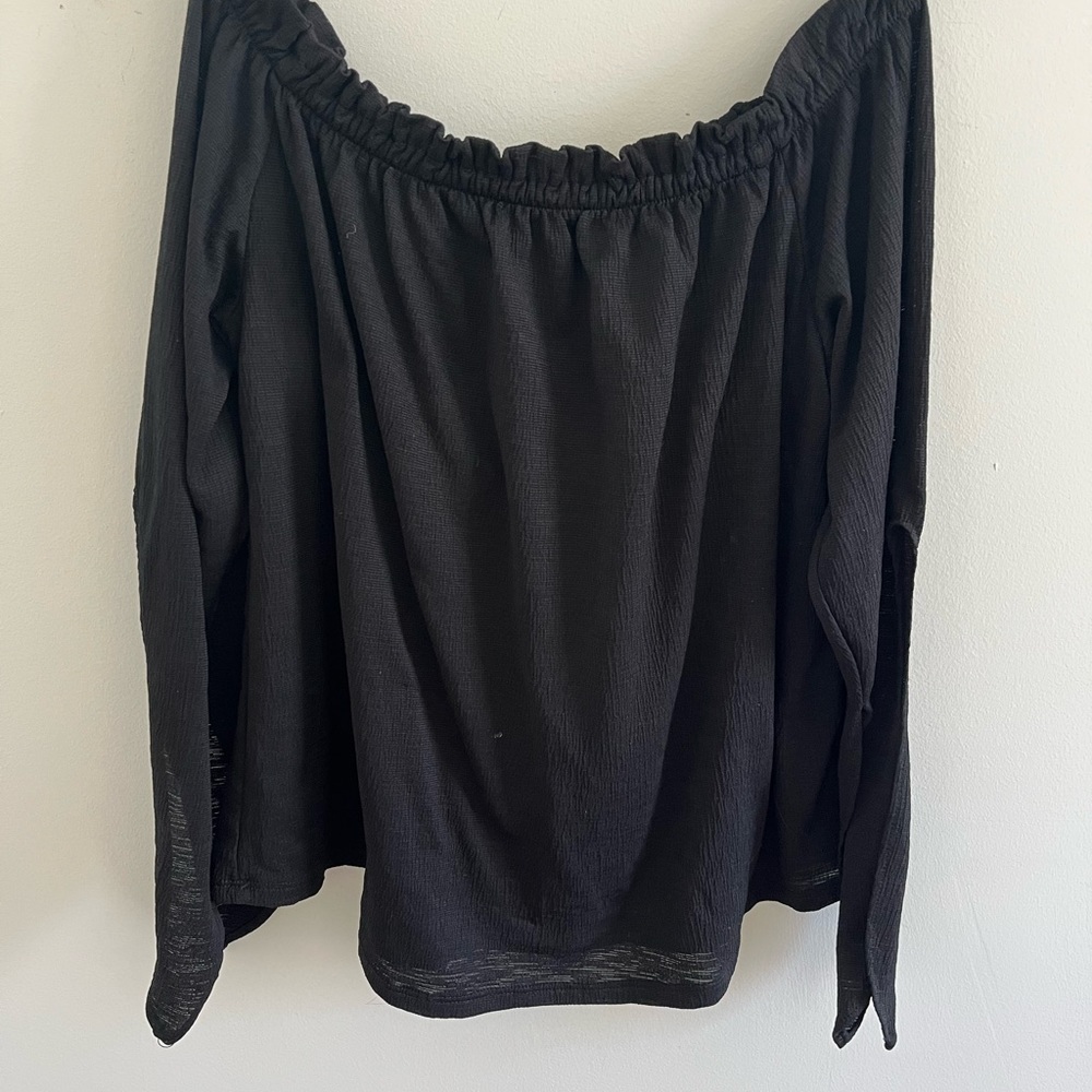 ASOS Bershka Black Off The Shoulder Split Sleeve Top. Size S